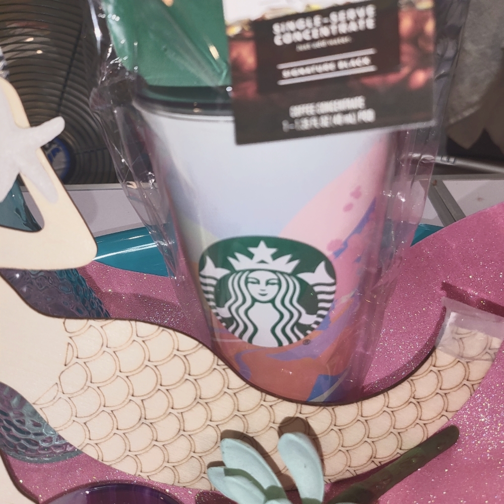 Starbucks tumbler and glass bracelet